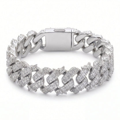 White Gold Iced Out Eagle Cuban Link Bracelet with fully iced Cuban links and luxury hip hop styling