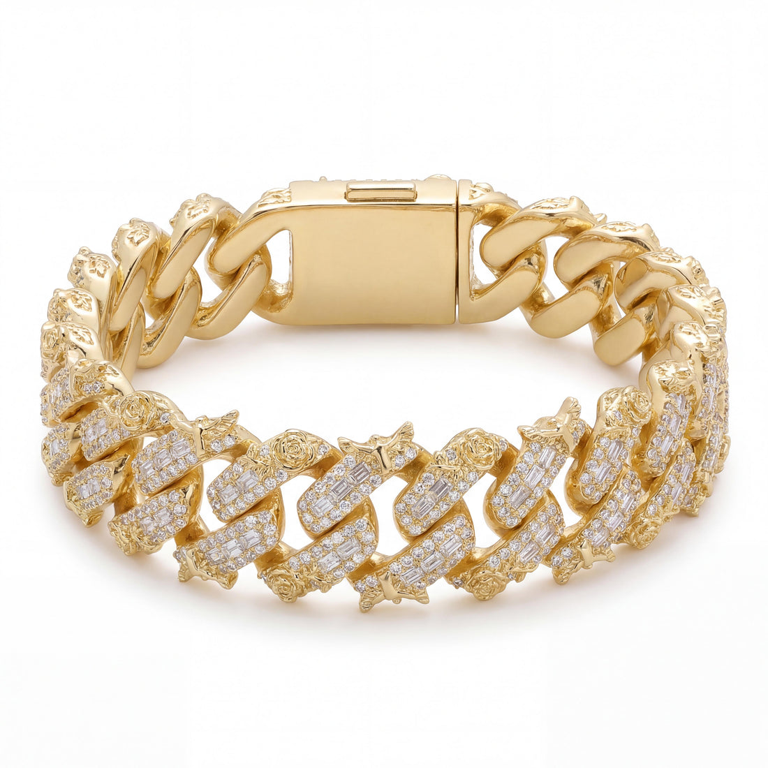 Iced Out Eagle Cuban Link Bracelet in Yellow Gold with flooded CZ stones and oversized Cuban links