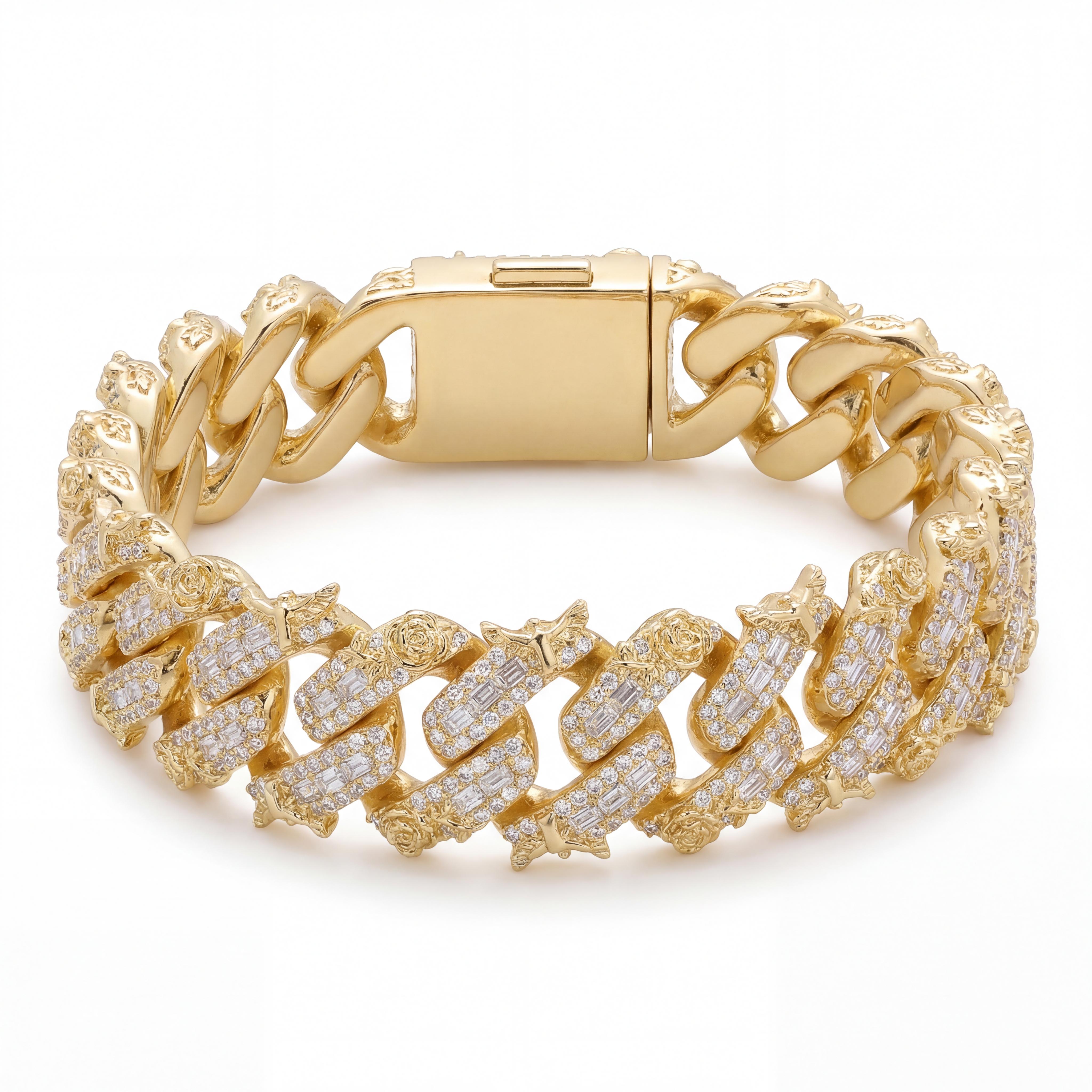 Iced Out Eagle Cuban Link Bracelet in Yellow Gold with flooded CZ stones and oversized Cuban links