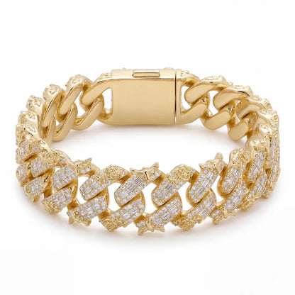 Iced Out Eagle Cuban Link Bracelet in Yellow Gold with flooded CZ stones and oversized Cuban links