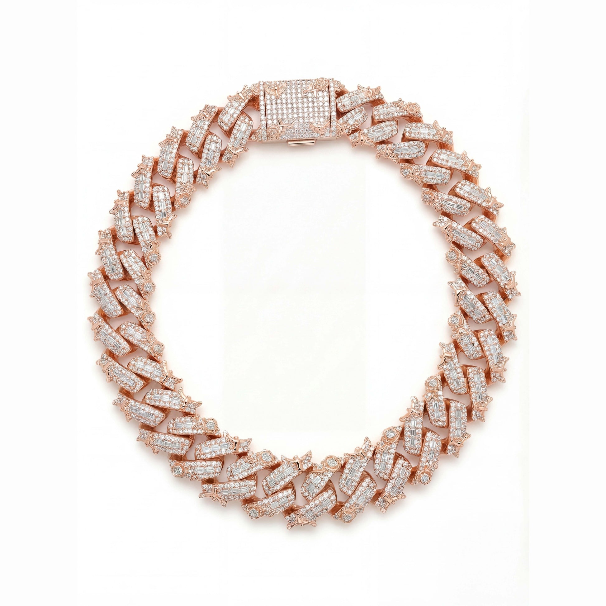 Rose Gold Iced Out Eagle Cuban Link Chain featuring flooded CZ stones and eagle inspired links