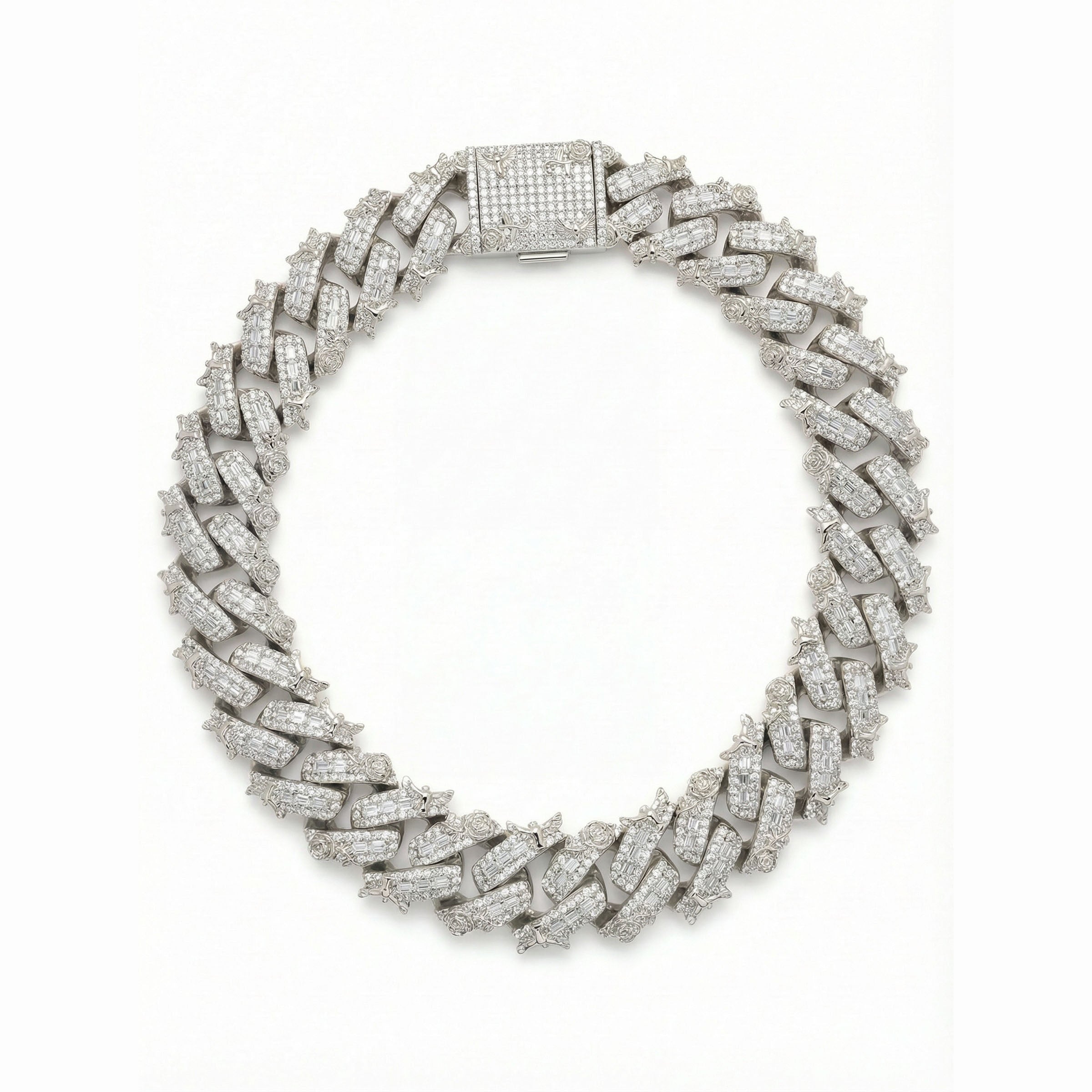 White Gold Iced Out Eagle Cuban Link Chain featuring flooded CZ stones and eagle inspired links