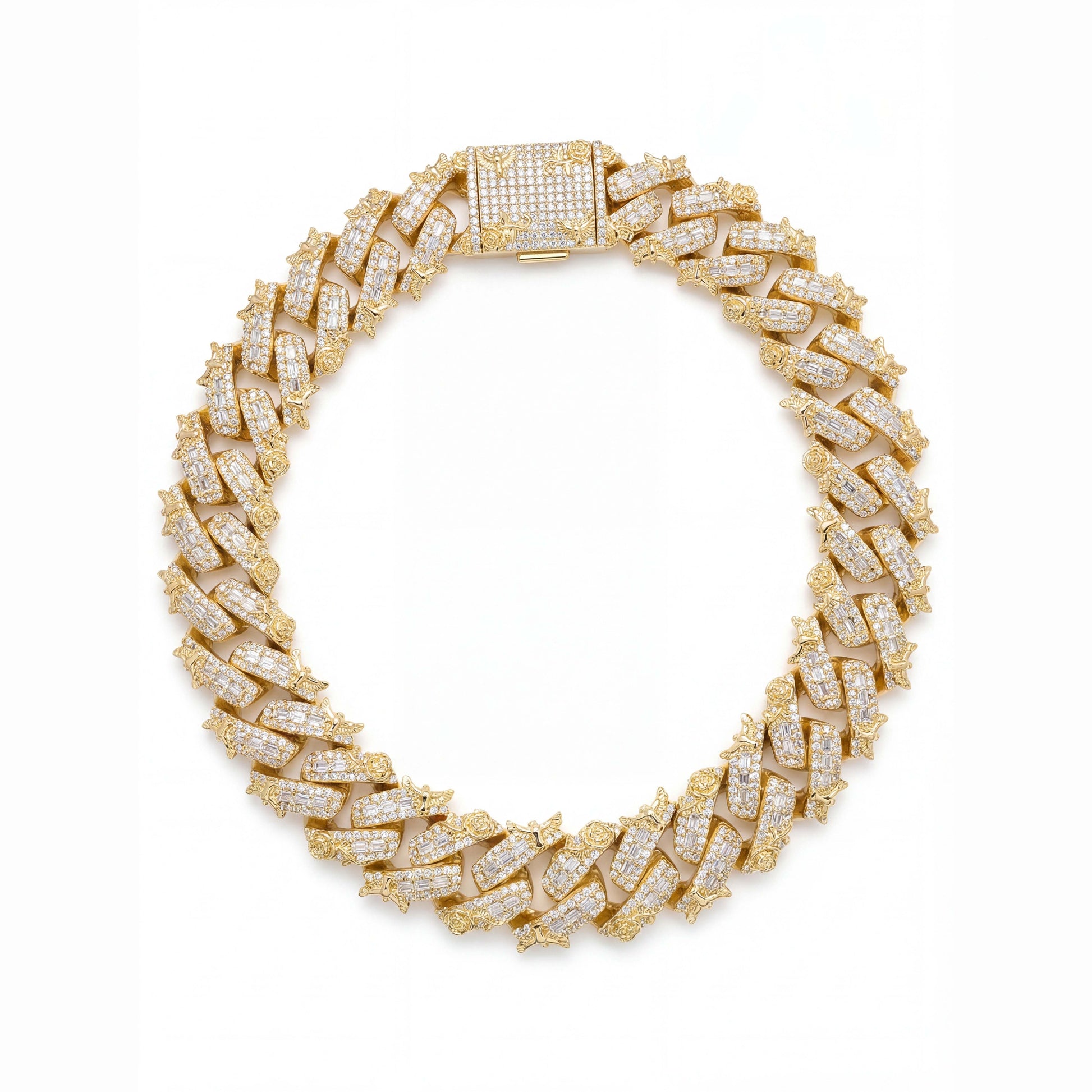 Iced Out Eagle Cuban Link Chain in Yellow Gold with fully iced CZ stones and custom eagle detailing