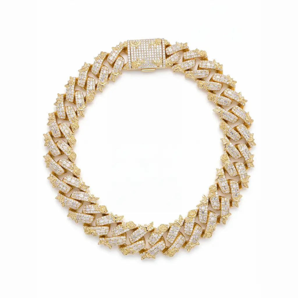 Iced Out Eagle Cuban Link Chain in Yellow Gold with fully iced CZ stones and custom eagle detailing