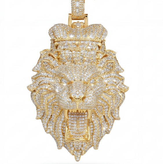 Iced out lion head pendant in gold with CZ stones