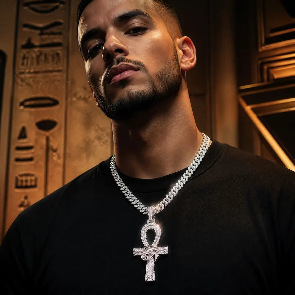 iced out Egyptian charm pendant for men with moissanite stones