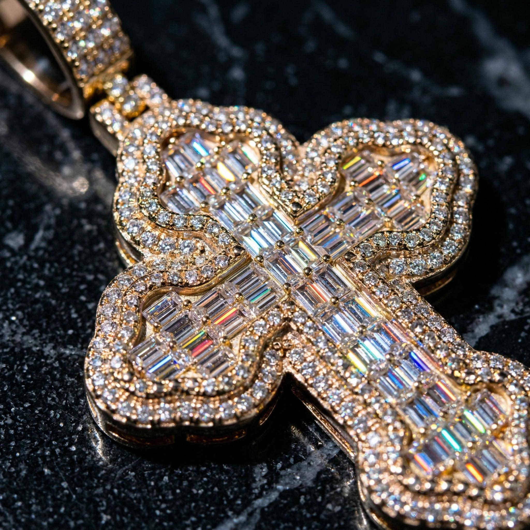 SPACEICE 40mm Baguette Cross Pendant Necklace | Moissanite Iced Out Religious Charm