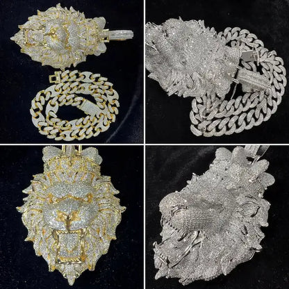 Iced Out Lion Head Pendant – Hand-Set Hip Hop Statement Necklace for Men & Women
