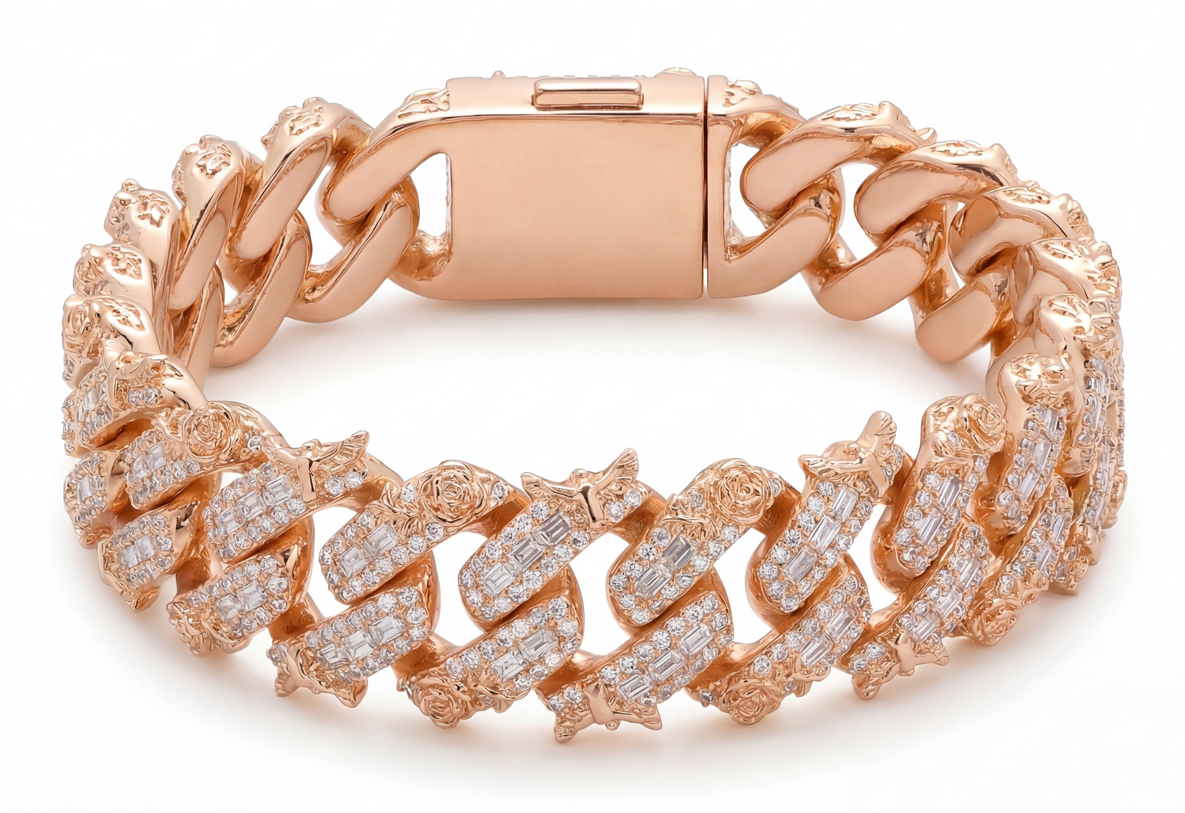 Rose Gold Iced Out Moissanite Eagle Cuban Link Bracelet with diamond-like shine and luxury hip hop styling