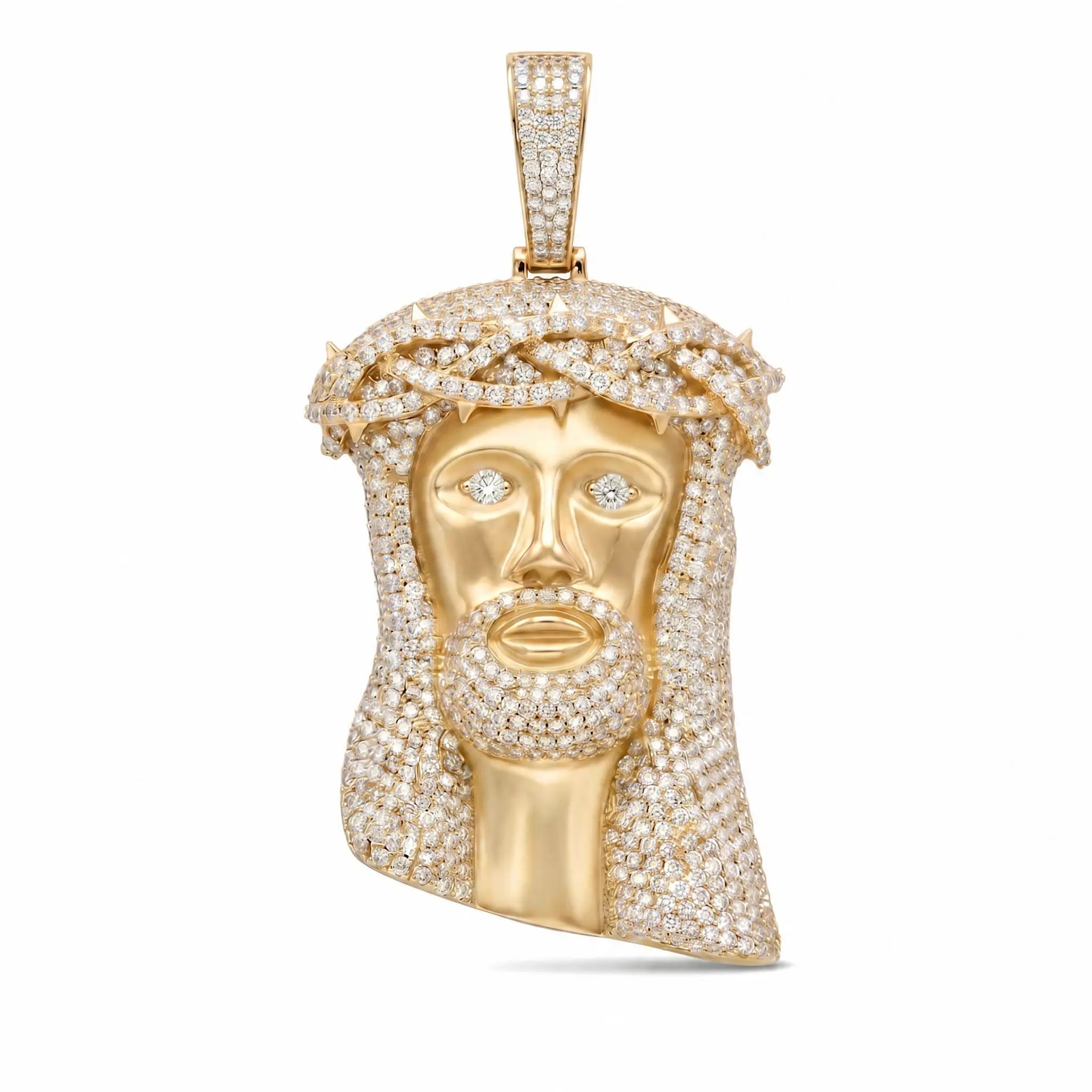 4Inch Iced Jesus Pendant, gold-tone finish, full front view