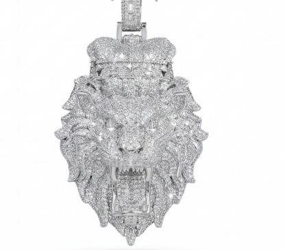 Silver iced out lion head pendant with CZ stones