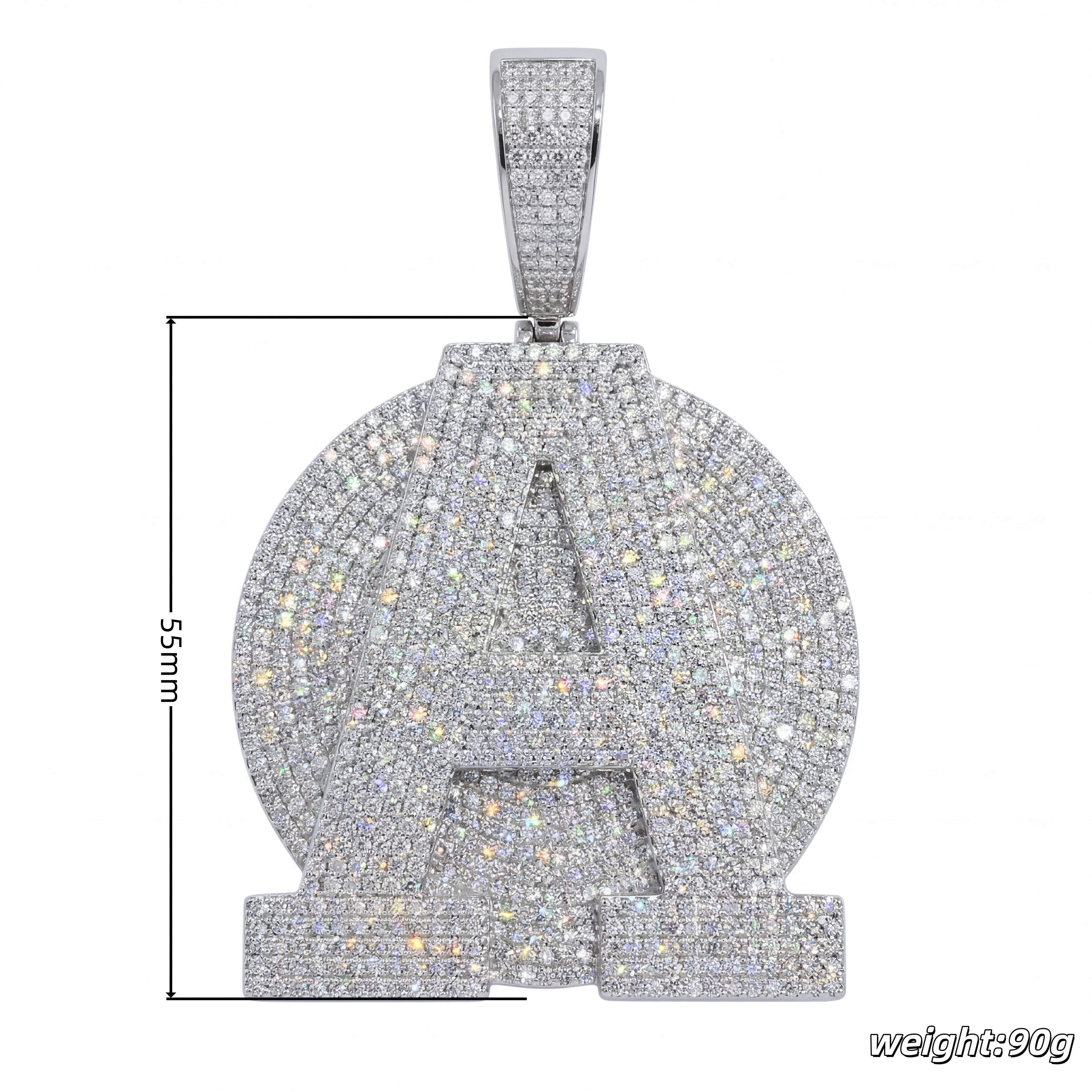 Spaceice custom letter pendant size guide, 2-inch hip-hop necklace dimensions
