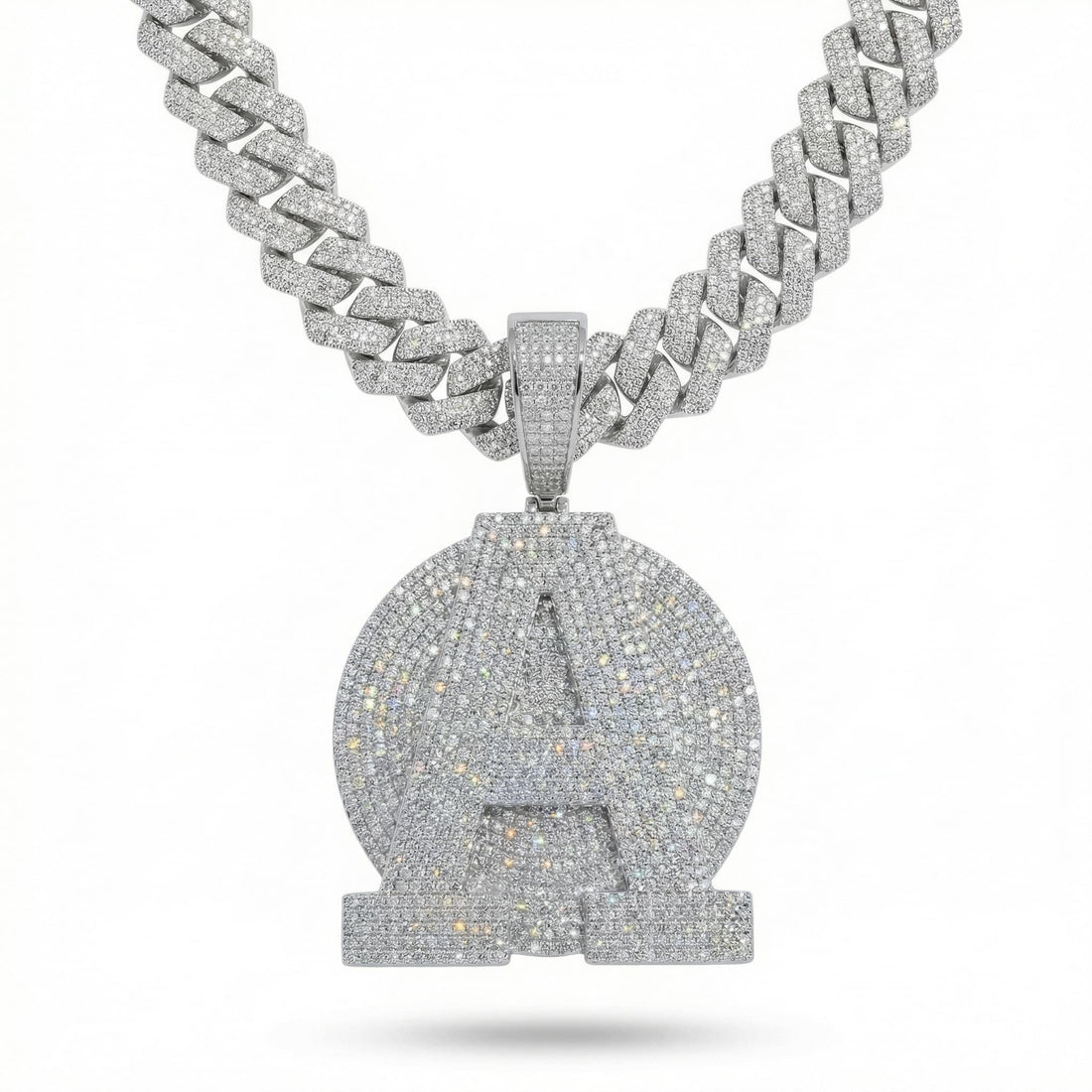 Spaceice 2 Inch Iced Out Custom Letter A Pendant with Cuban link chain, hip-hop style