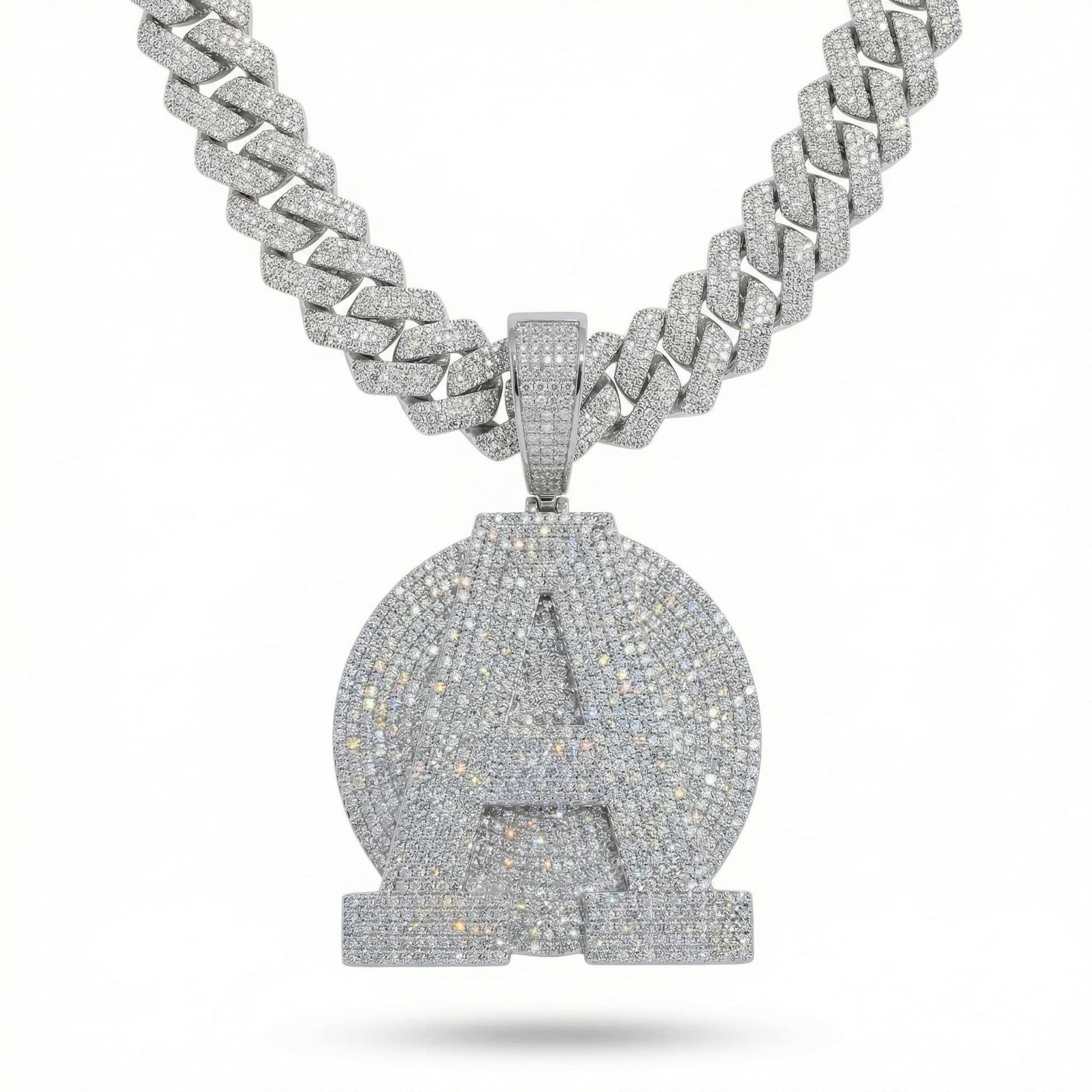 Spaceice 2 Inch Iced Out Custom Letter A Pendant with Cuban link chain, hip-hop style