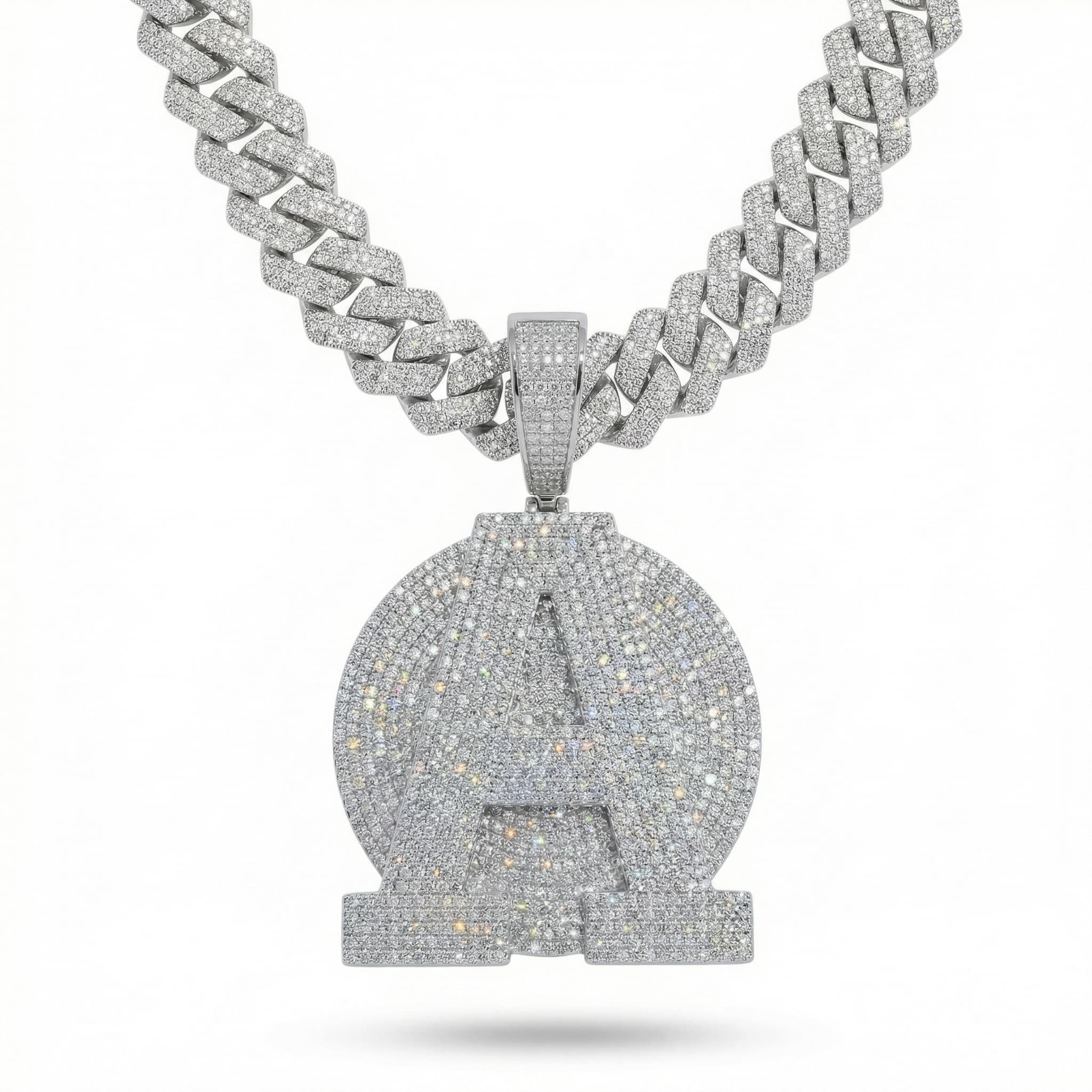 Spaceice 2 Inch Iced Out Custom Letter A Pendant with Cuban link chain, hip-hop style