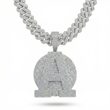 Spaceice 2 Inch Iced Out Custom Letter A Pendant with Cuban link chain, hip-hop style