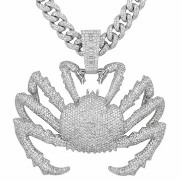 Spaceice 4 Inch Iced Out Crab Pendant, Fully Paved CZ Oversized Hip Hop Necklace