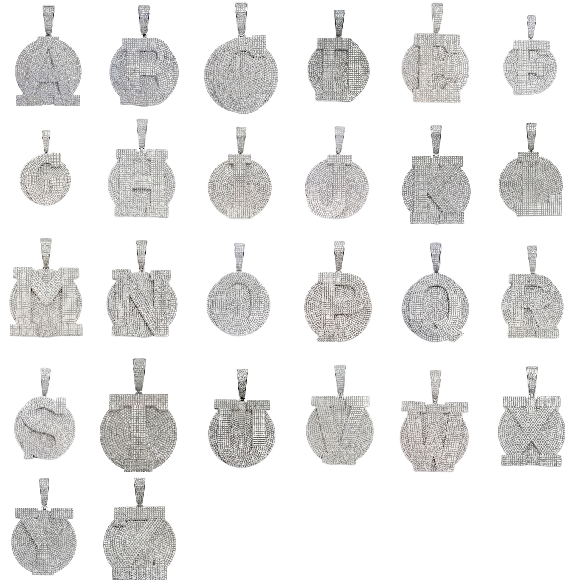 Spaceice full A-Z custom letter pendants in white gold finish, fully paved CZ jewelry