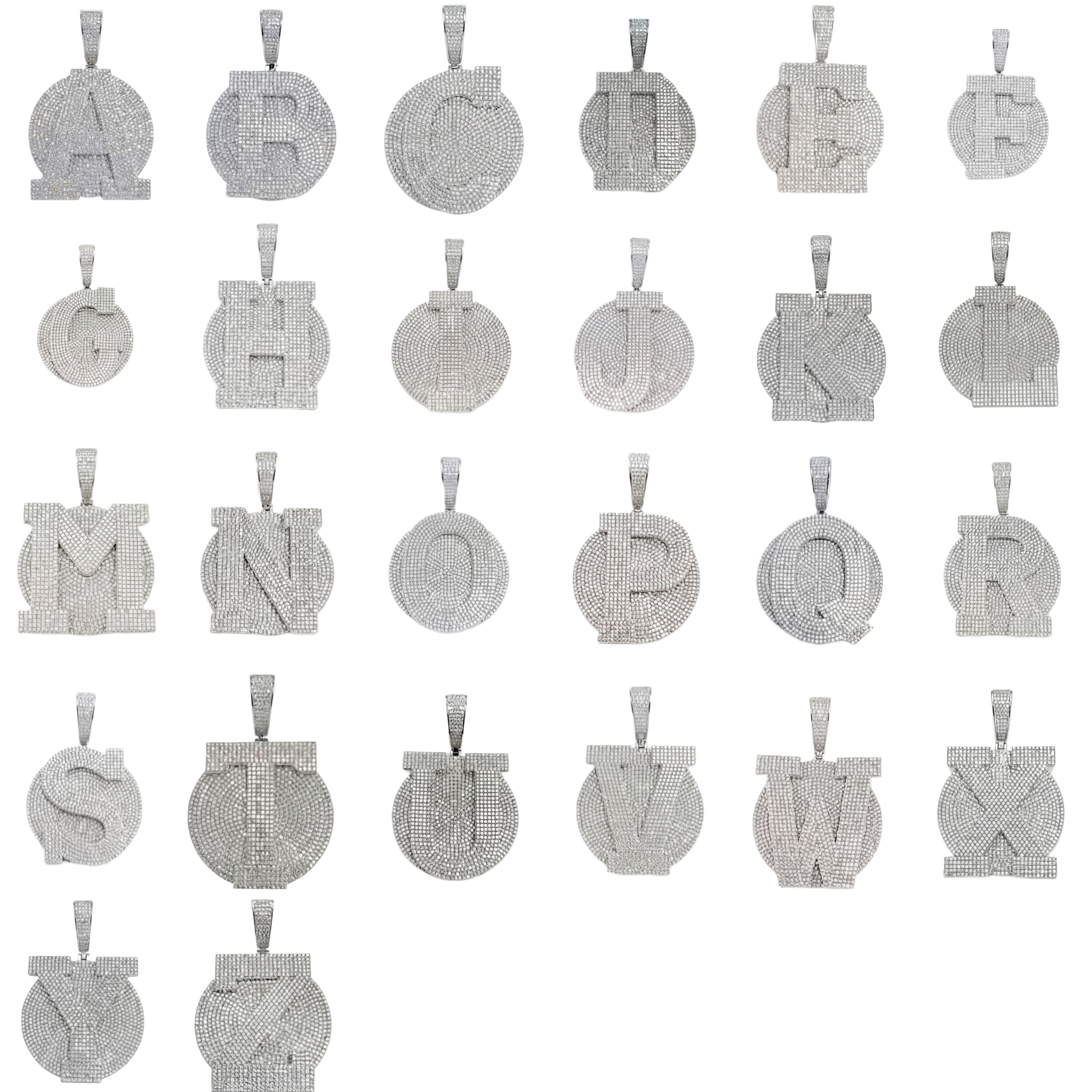 Spaceice full A-Z custom letter pendants in white gold finish, fully paved CZ jewelry