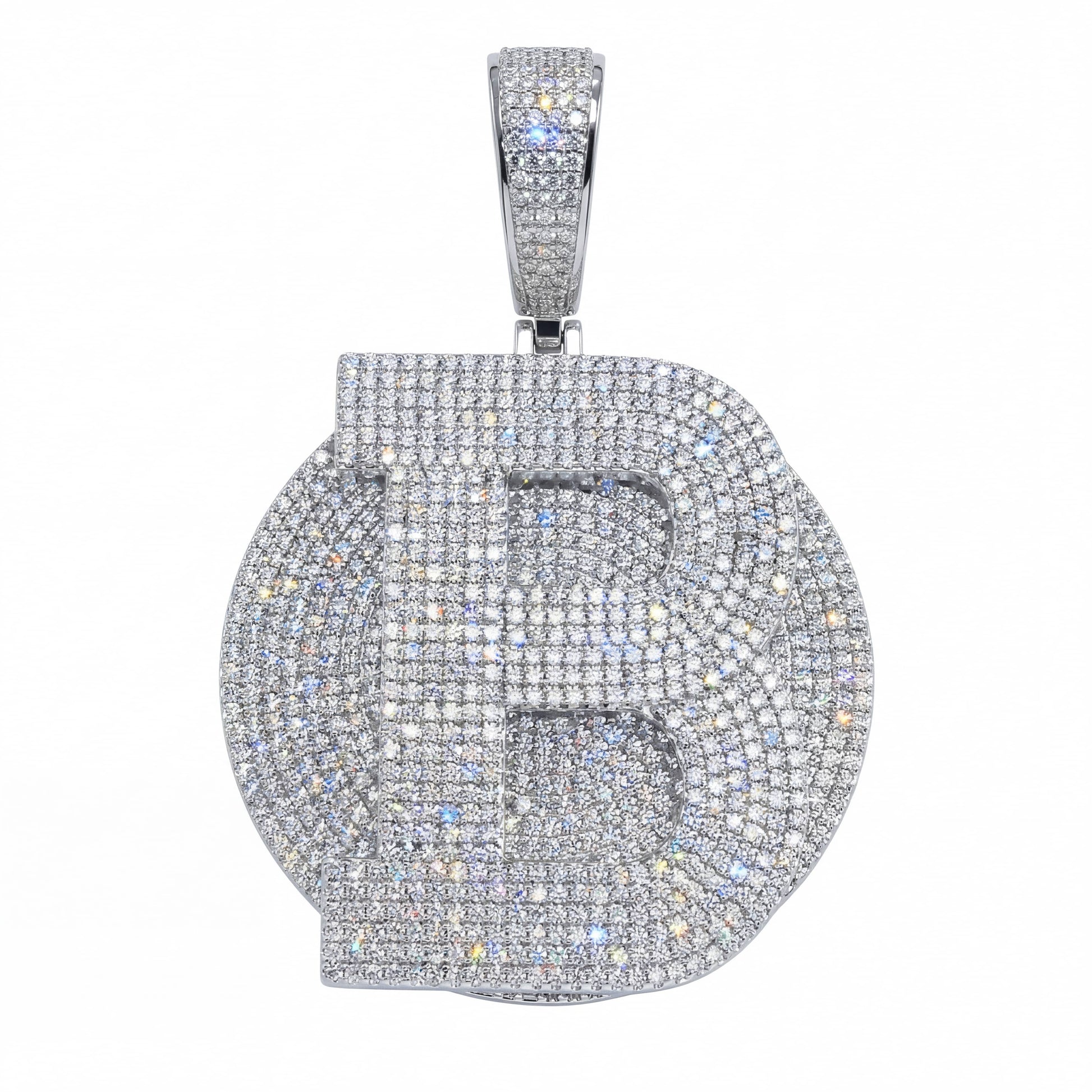 Spaceice Iced Out Custom Letter B Pendant, 2-inch fully paved CZ hip-hop necklace