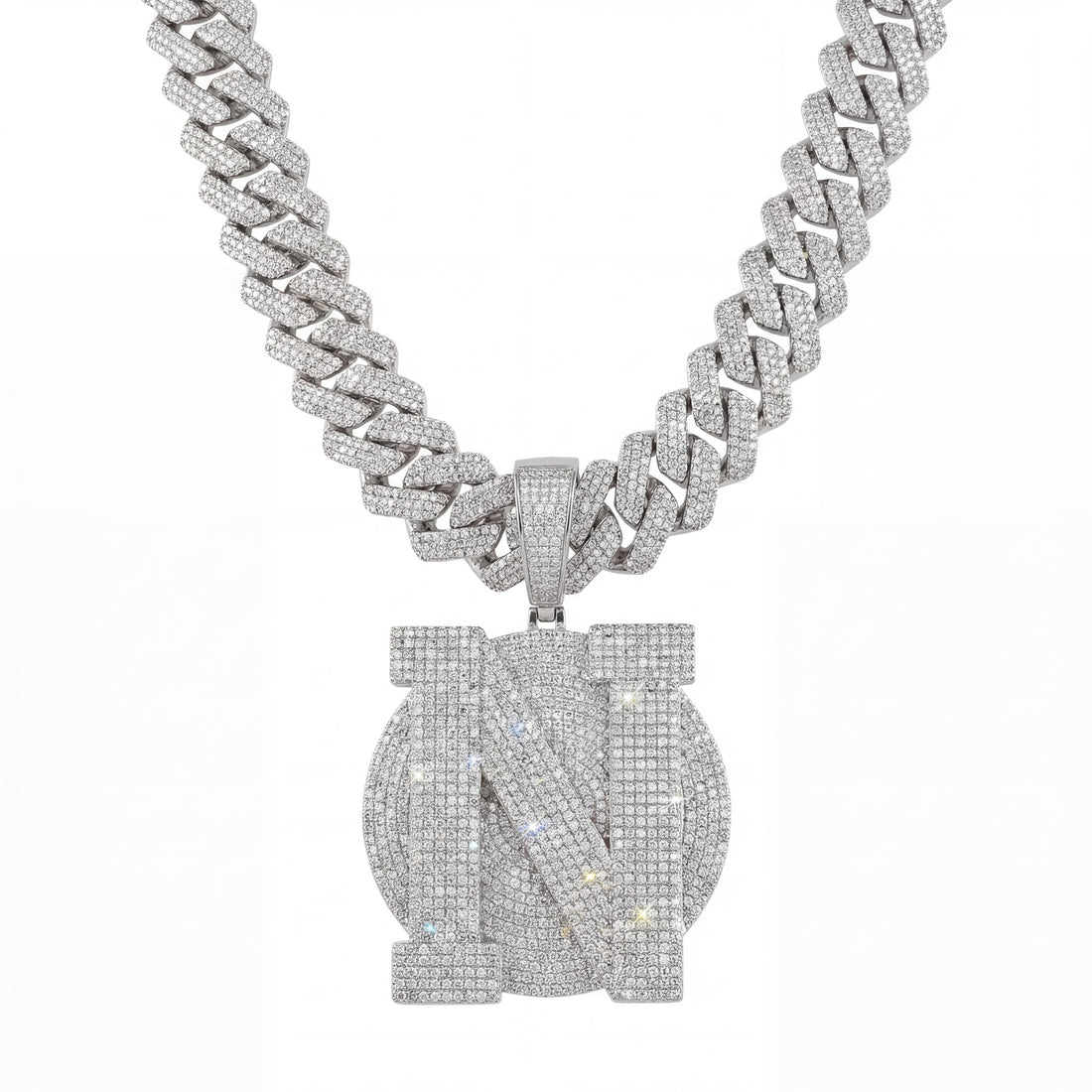 Spaceice 2 Inch Iced Out Custom Letter A Pendant with Cuban link chain, hip-hop style
