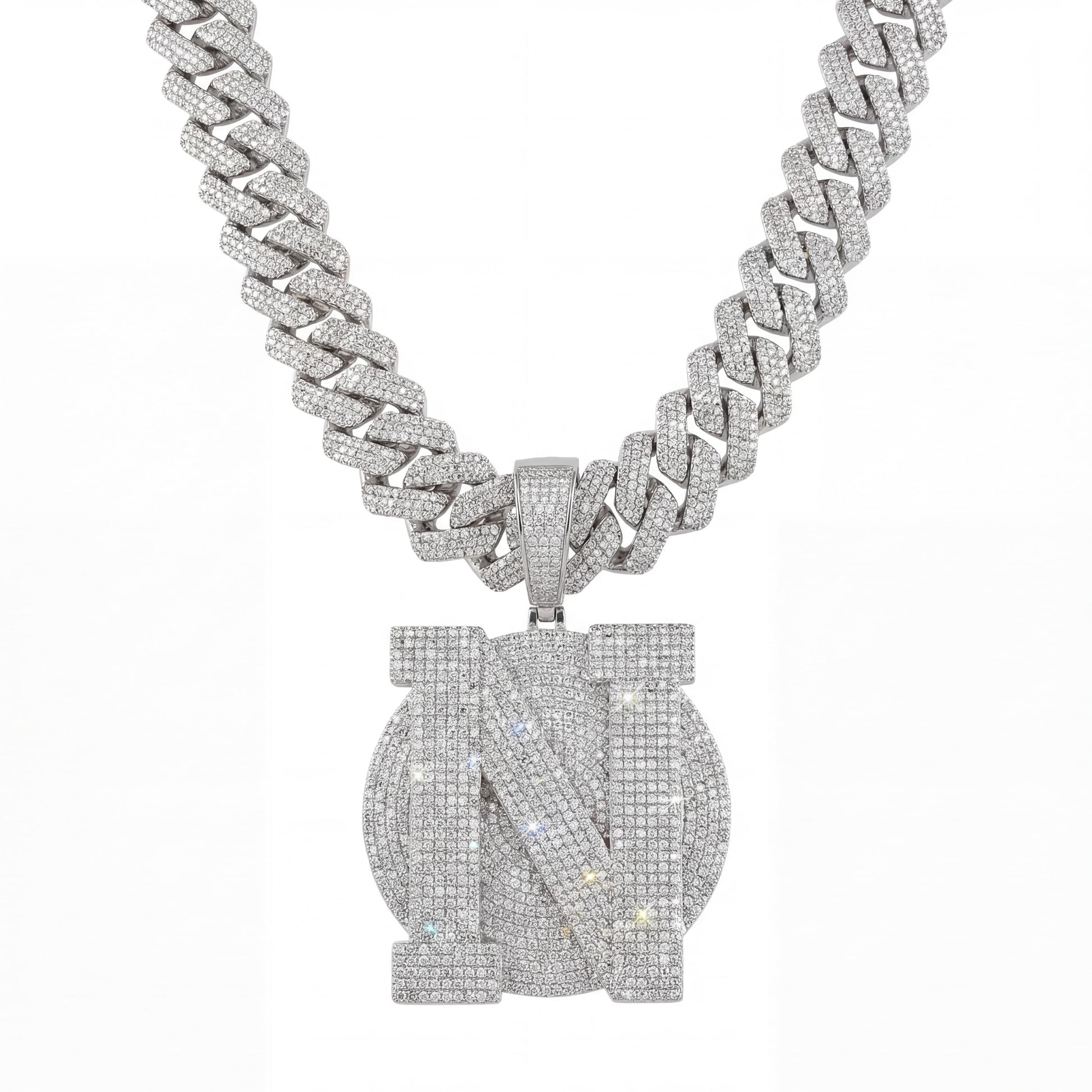Spaceice Iced Out Custom Letter N Pendant, fully paved CZ hip-hop necklace