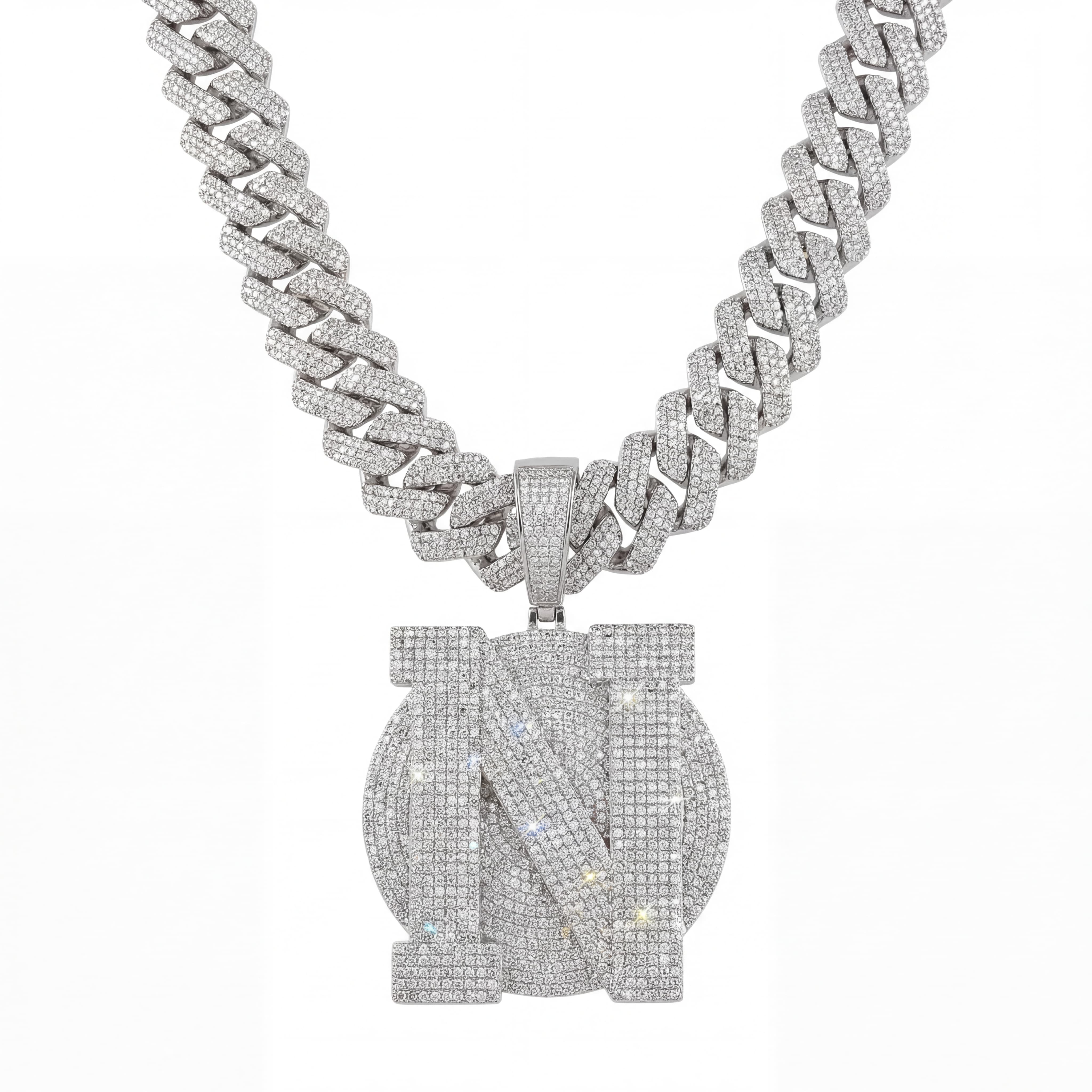 Spaceice Iced Out Custom Letter N Pendant, fully paved CZ hip-hop necklace